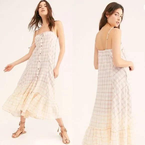 FREE PEOPLE Plaid City Maxi Top