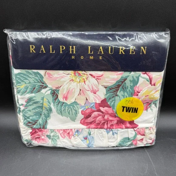 Vintage Ralph Lauren Flat Sheet‎ Twin White Lorraine Floral Cotton Cottage Boho