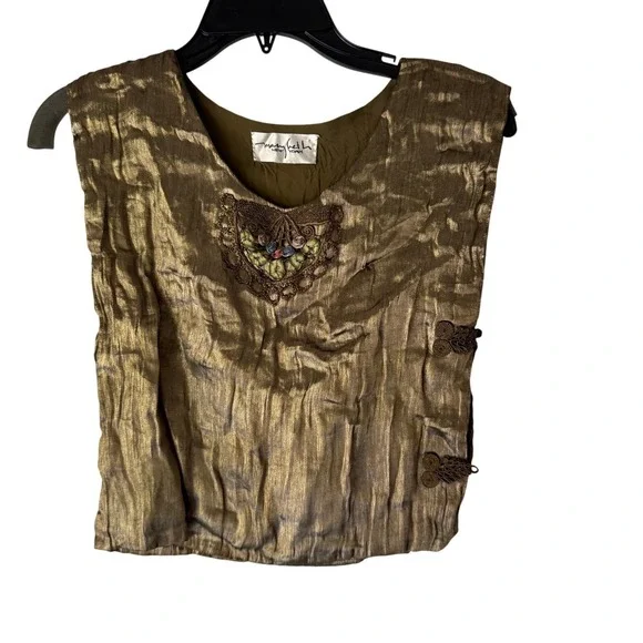 VTG Mary Heth New York Renaissance Top Embroidered‎ Brocade Tank M Fairy Gold