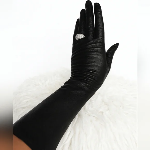 Vintage Midcle Length Fine Quality  Black Leather Gloves7