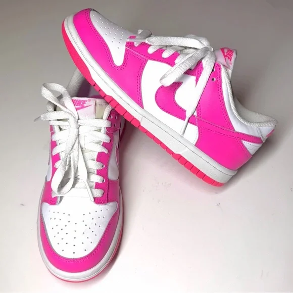 Nike Big Kids Dunk Low GS White/Laser Fuchsia Casual Sneakers Size- 5Y