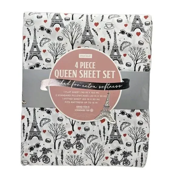 Envogue 4Pc Queen Sheet Set A Day In Paris Eiffel Tower Parisian Love NEW Travel