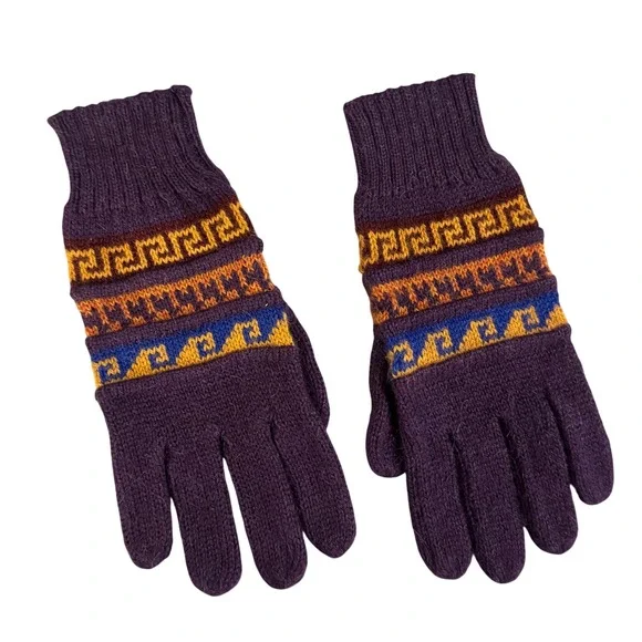 Vtg Alpaca Blend Fair Isle Knit Gloves Purple Boho Cottagecore Winter Southwest