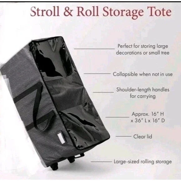 Thirty One Stroll & Roll Storage Tote Charcoal (Grey And Black ) 36” X 16” X 16”