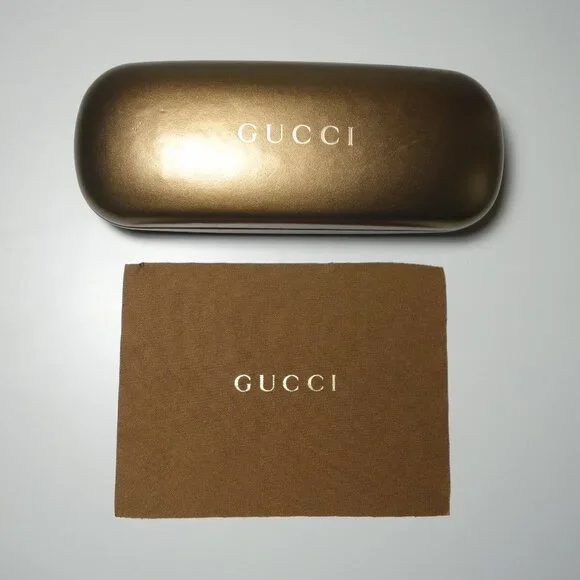 Vtg Gucci Hard Shell Sunglasses/ Glasses Case w/ Logo Cloth, Sz 2.5 in x 6.5 in