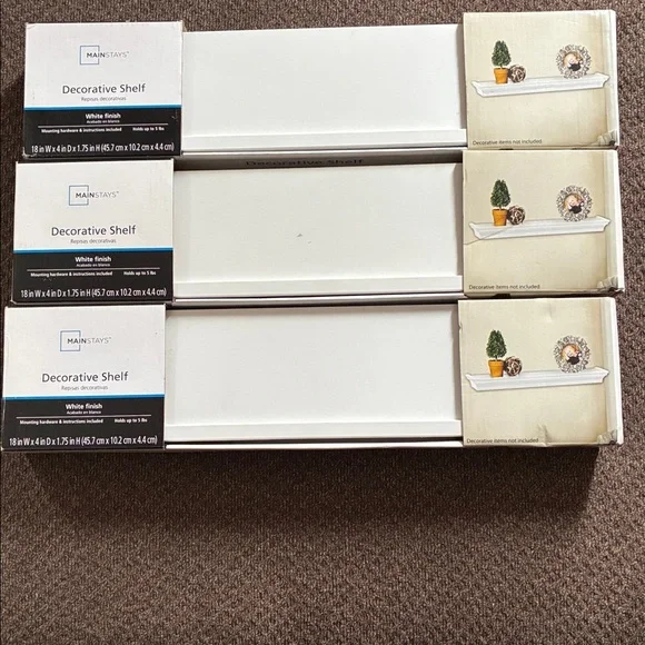 Set of 3 Mainstays White Decorative Floating Shelves (NIB, Minor Flaw on One)