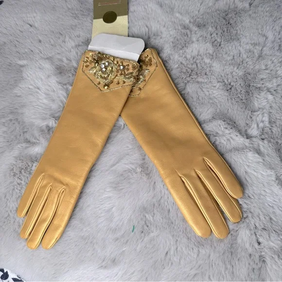 Target VINTAGE Y2K  100%Leather GoldBeaded Sequin Limited Edition2005 Gloves NWT