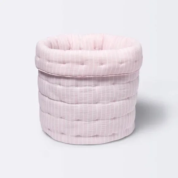 Quilted Gauze Medium Round Storage Bin - Cloud Island Pink Stripe NEW