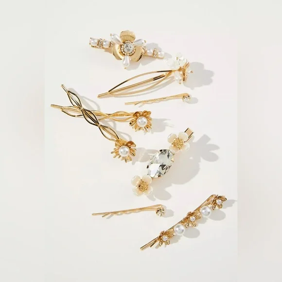 New🌟Anthropologie Gold and White Floral Hair Clips
