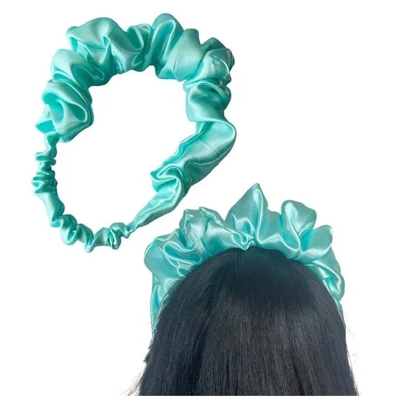 Blue Satin Headband wrap scrunched For Women Pleated design