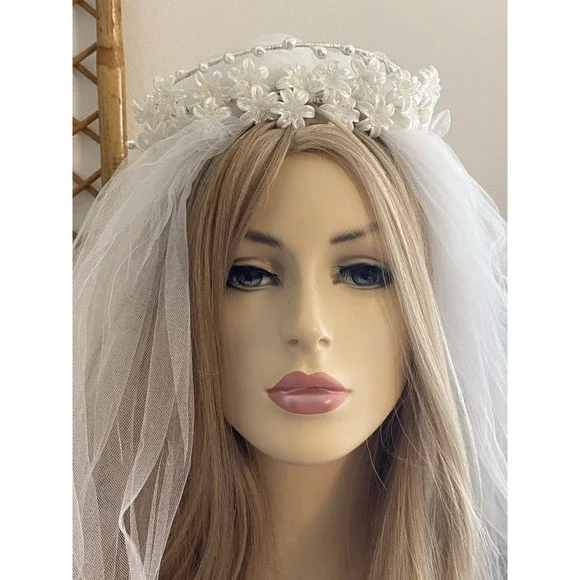 Vintage‎ Floral Beaded Pearl Embellished Wedding Crown Headband Pearlescent EUC