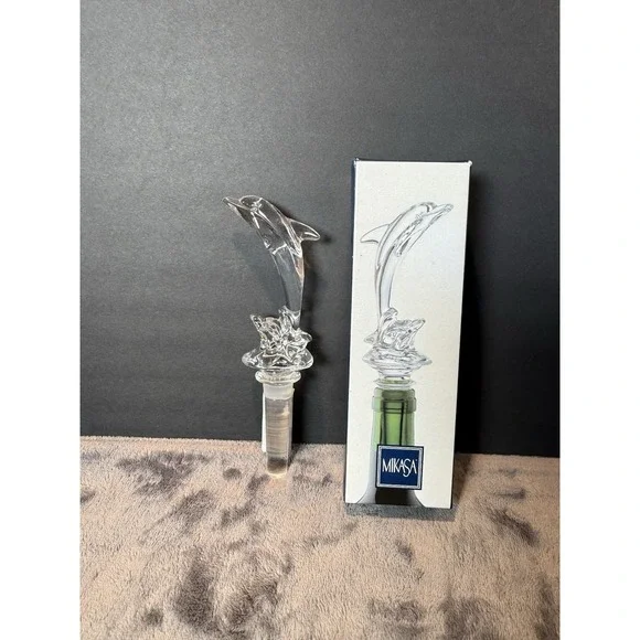 Mikasa Glass Dolphin Wine Bottle Stopper Barware Accessory Gift Decor‎ Wine New