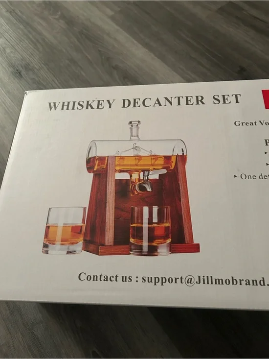 Whiskey Decanter Set with Wood Stand - Brown