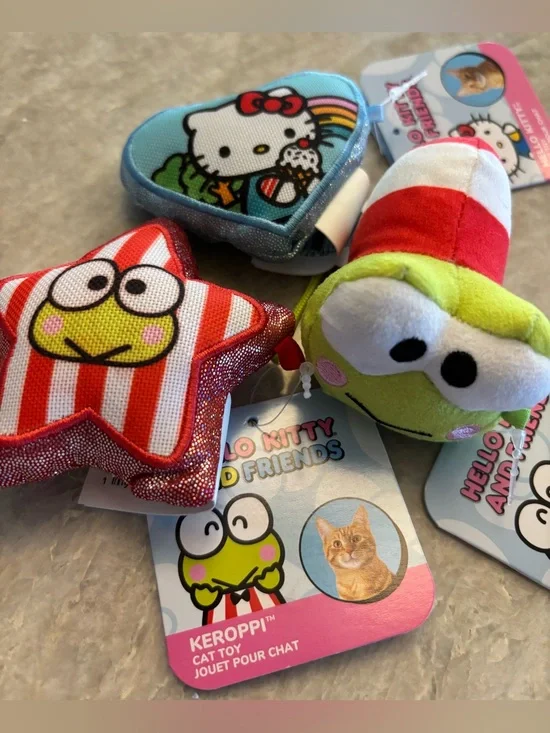 Hello Kitty & Friends Cat Toys w Catnip Heart, Keroppi star & Keroppi plush. NWT
