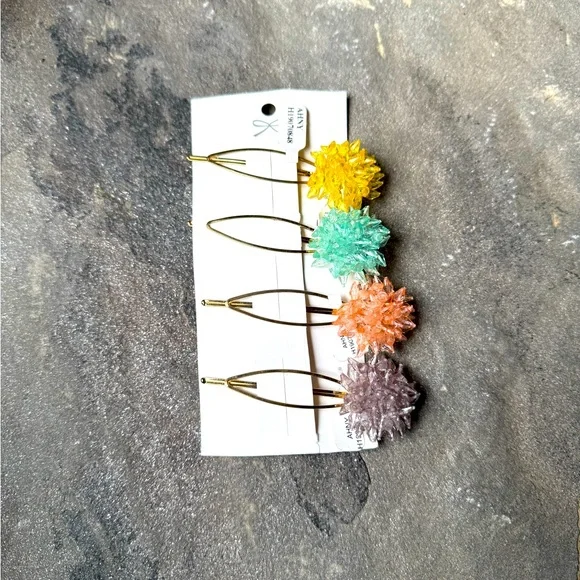 New🌟Anthropologie-Colorful Floral Crystal Hair Clips Set