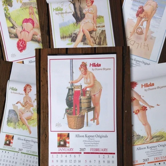 Hilda Duane Bryers Prints Vintage Plump Redhead Pin Up Plus Size 2017 Calendar