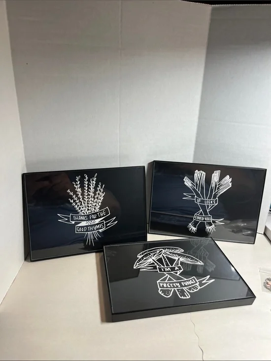 Black Botanical framed art Set - White Illustration