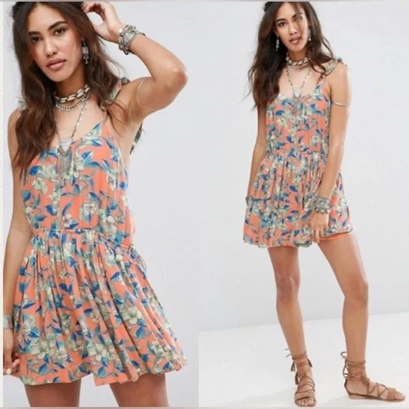 Free People Dear You Floral Backless Ruffle Mini Dress