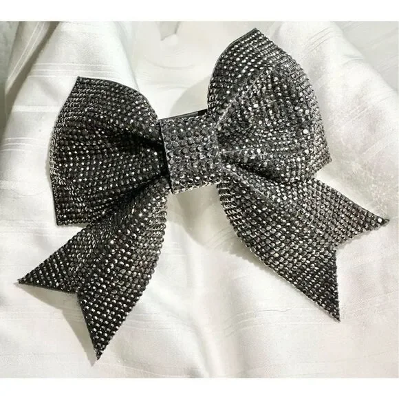Super sparkly black rhinestone barrette hair bow