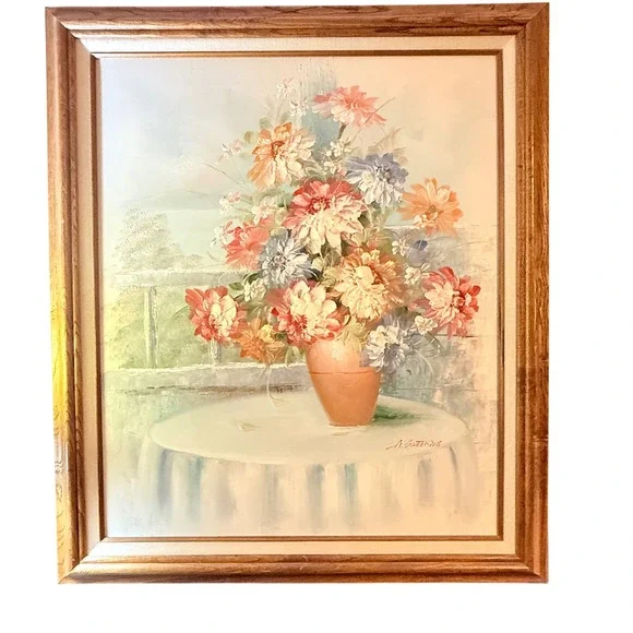 Vintage Impasto Floral Oil Painting Signed A Sweeting Framed Original Canvas