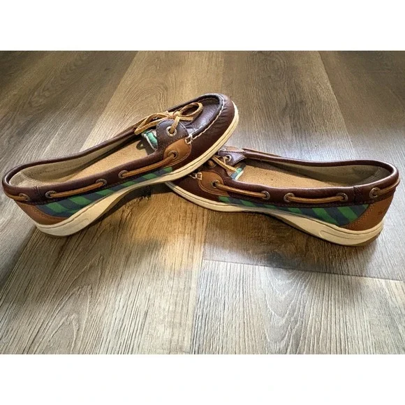 Women's SPERRY TOP-SIDER Summer Boat Shoes STS94093 Size 5.5 Green Navy Stripes