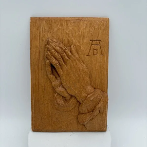 VTG Praying Hands Wall Wooden Plaque, Religious Decor, Hand Carved 9