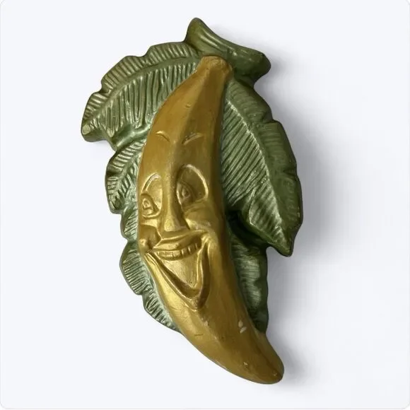 Vtg Chalkware Anthropomorphic Smiling Banana Wall Hanging Plaque Fruit‎ Kitsch