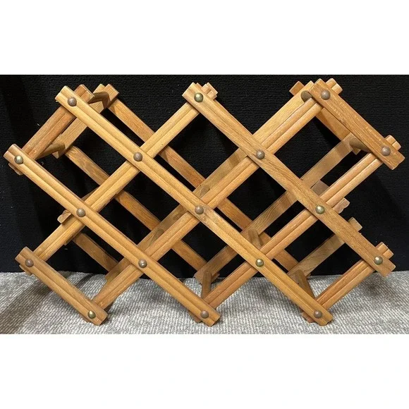 Wood Countertop Wine‎ Rack 12 Bottle Expandable Folding Solid Brown Cottagecore