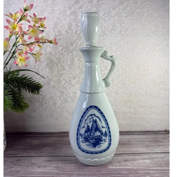 Vintage Jim Beam liquor Delft Nautical Decanter Sailing Ship Windmill 13.5 Inch