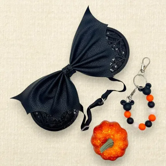 Elastic Black Cobweb Bat Wing Minnie Ears | Disney-Inspired Halloween Mouse Ears