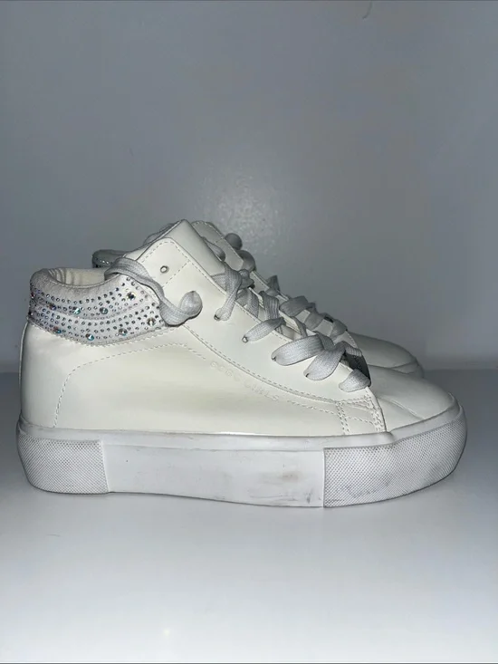 BCBGirls Big Girl Sz 3 White High-Top Sneakers w/ Rhinestones, Call Outs