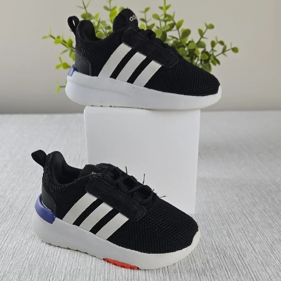 Kids Adidas Black White 3 Stripe‎ Mesh Sneakers Size 5K