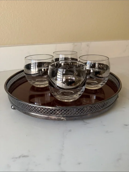 Vintage Formica Bar Tray Silver Plate