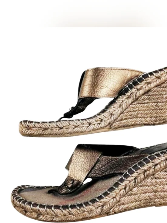 Burberry bronze leather wedge espadrille Nova Check footbed 39 8.5 Authenticated