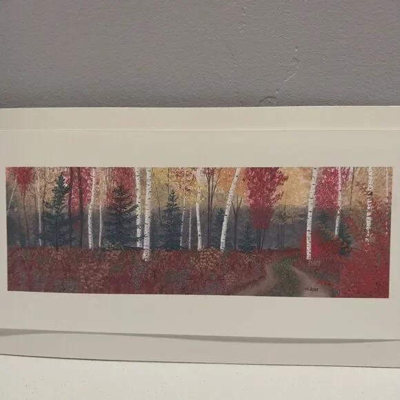 George Burr Autumn Birch Forest Print 12x6 Panoramic Fall Road Landscape Matted