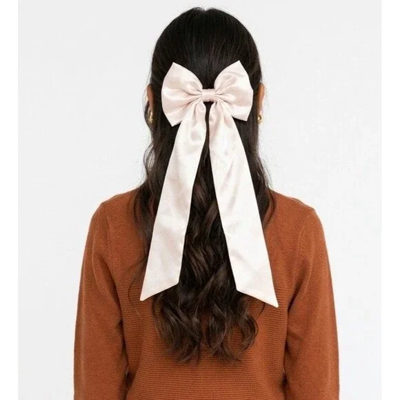 Oversized Satin Bow Bridal Bow Wedding Hair Bow Long Tail Bow Women’s Hair Bow