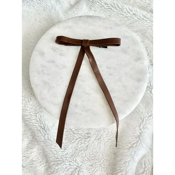Chocolate brown color mini leather hair bow clip