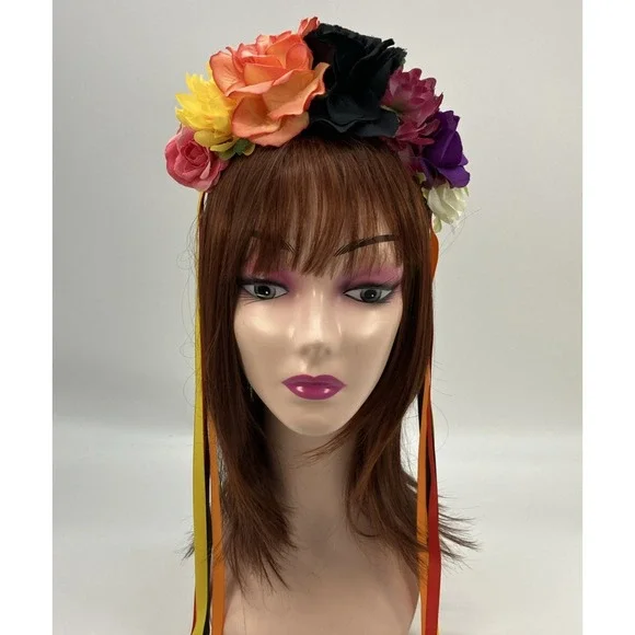 Flower Headband Ribbons Ren Faire Festival Fairycore Fantasy Whimsigoth Cosplay