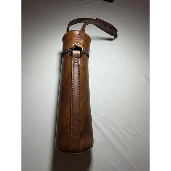 Vintage Hazel USA Brown Vinyl Cylindrical Thermos Case / Bottle Tote 1970's