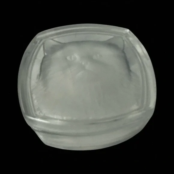 Cat Face Frosted Glass Intaglio Kitty Lead Crystal 4