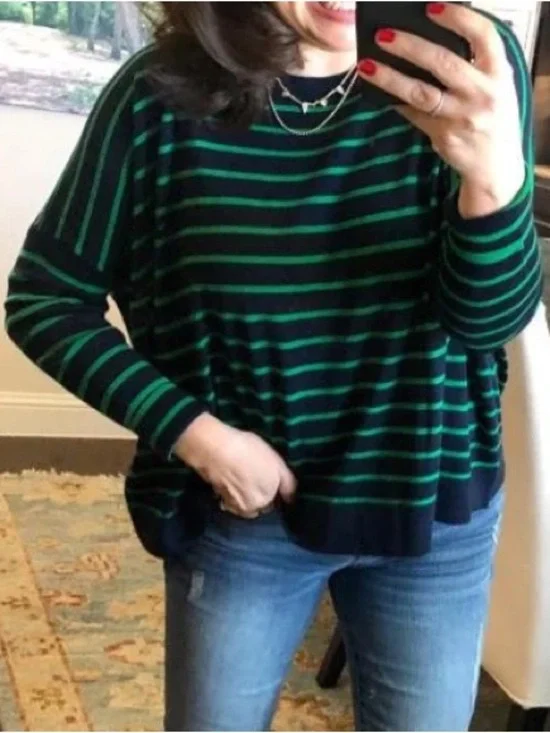 J. Crew Striped Merino Wool Sweater Oversized Crew Neck Preppy Nautical.      21