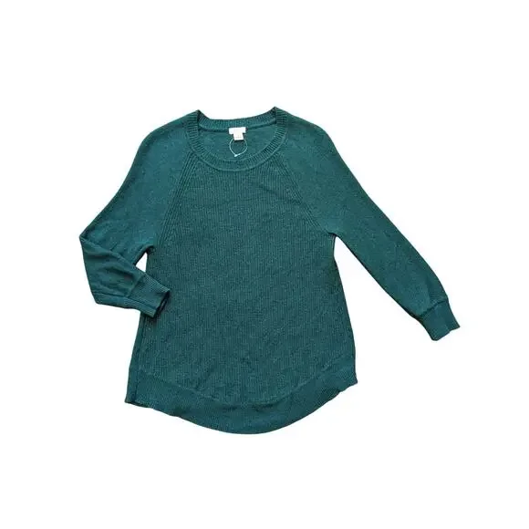 J.Crew Crewneck Sweater Womens S Green Ribbed Wool Blend Preppy Business Casual