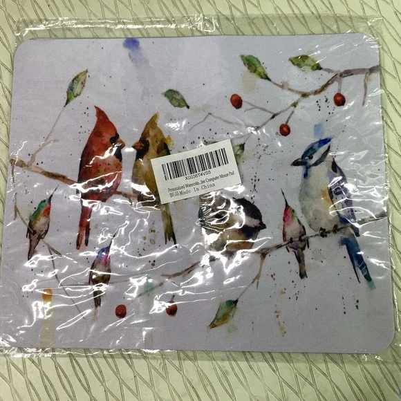 CARDINAL BIRDS ON TREE BRANCHES WATERCOLOR FALL‎ SEASON MOUSE PAD 9x8