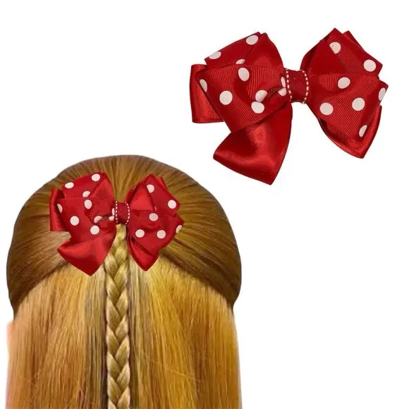 Hair Bow Clip Hairpin For Girls Red Polka Dot 5x4 Inch New