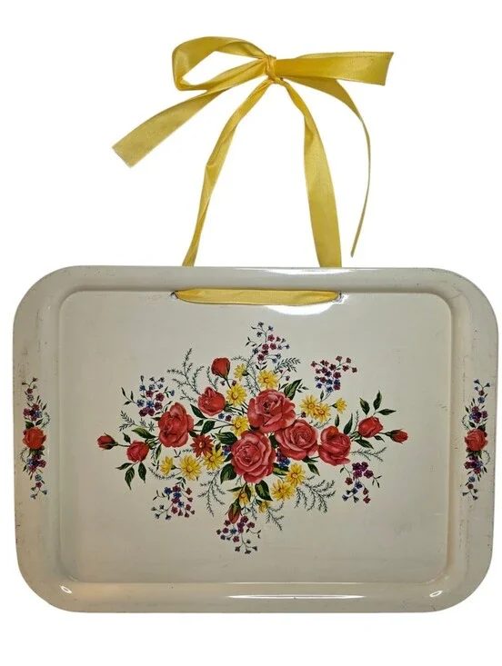 Vintage Lithographed Metal Serving Tray Wall Art Authentic 1960s Home Decor
