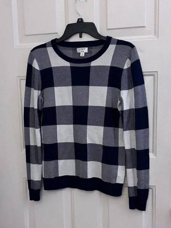 J. Crew Black and White Buffalo Check Crewneck Sweater
