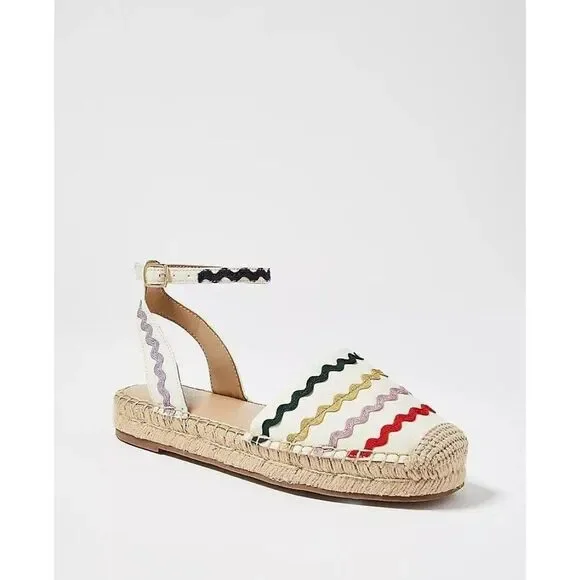 Ann Taylor Isabella Rainbow Rick Rack Linen Espadrille Flats Women's 7M