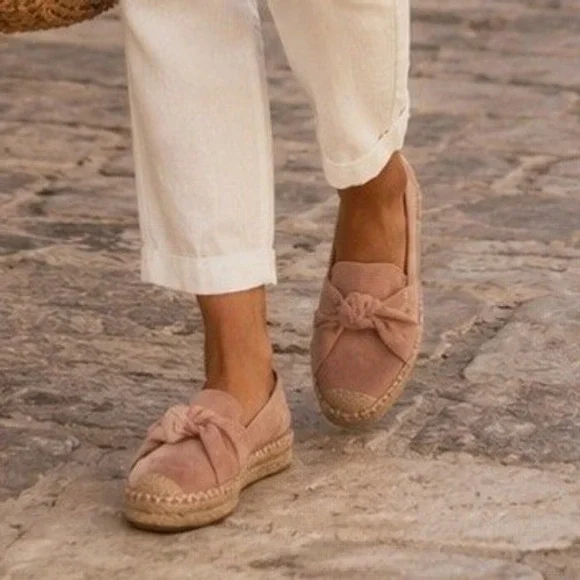 Kaari Blue Womens Blush Pink Faux Suede Knotted Bow Espadrille Loafers Size 7M