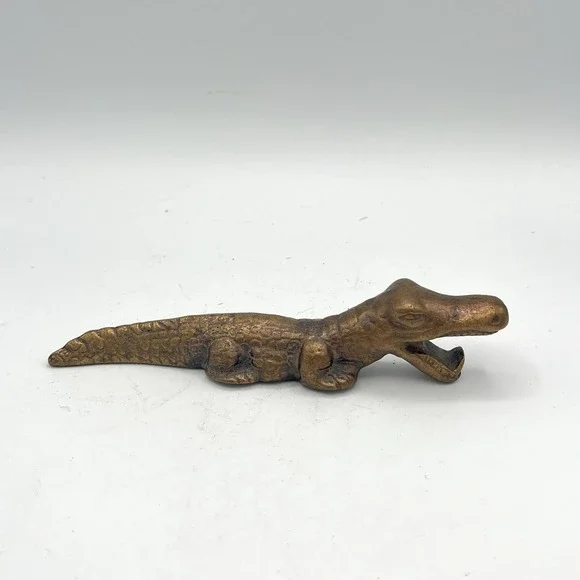 Vintage Solid Brass Alligator Crocodile Paperweight Figurine Bottle Opener