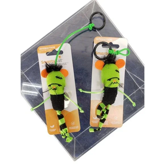 SmartyKat Bouncy Mouse Cat Toy Bungee Toy Frankenkitty Set‎ of 2